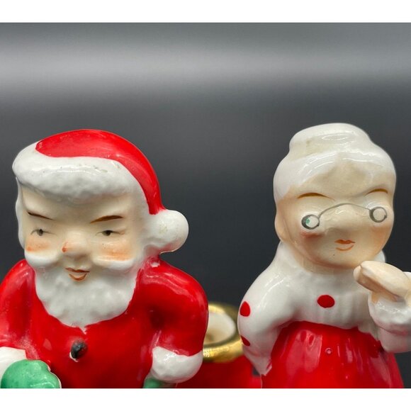 Vintage Kreiss Christmas Santa Mrs Claus Candlestick Holder Japan Ceramic - Picture 7 of 9